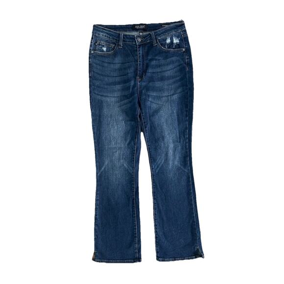 Judy Blue Denim - Judy Blue Dark Blue Wash Slim Bootcut Stretch Jeans Side Slit Womens Sz 11/30